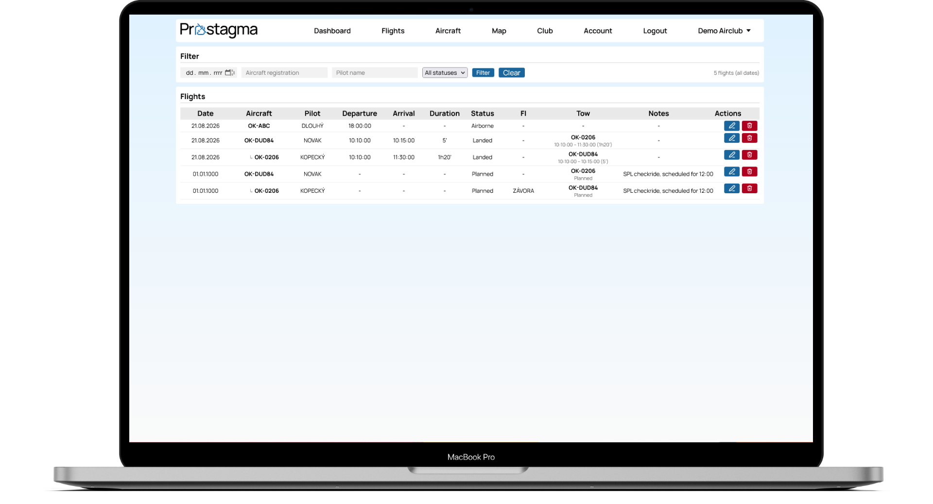 Flight page of Prostagma